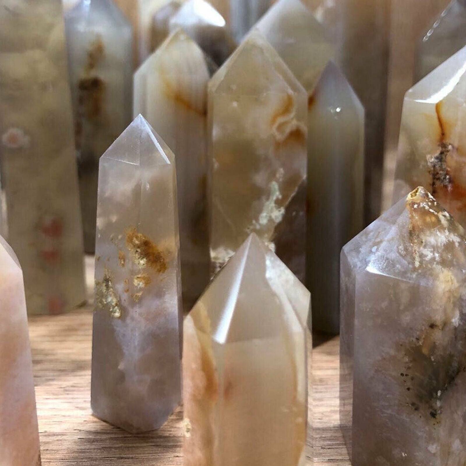 1pc Natural Flower Agate Tower Point Quartz Crystal Obelisk Wand Healing Stone