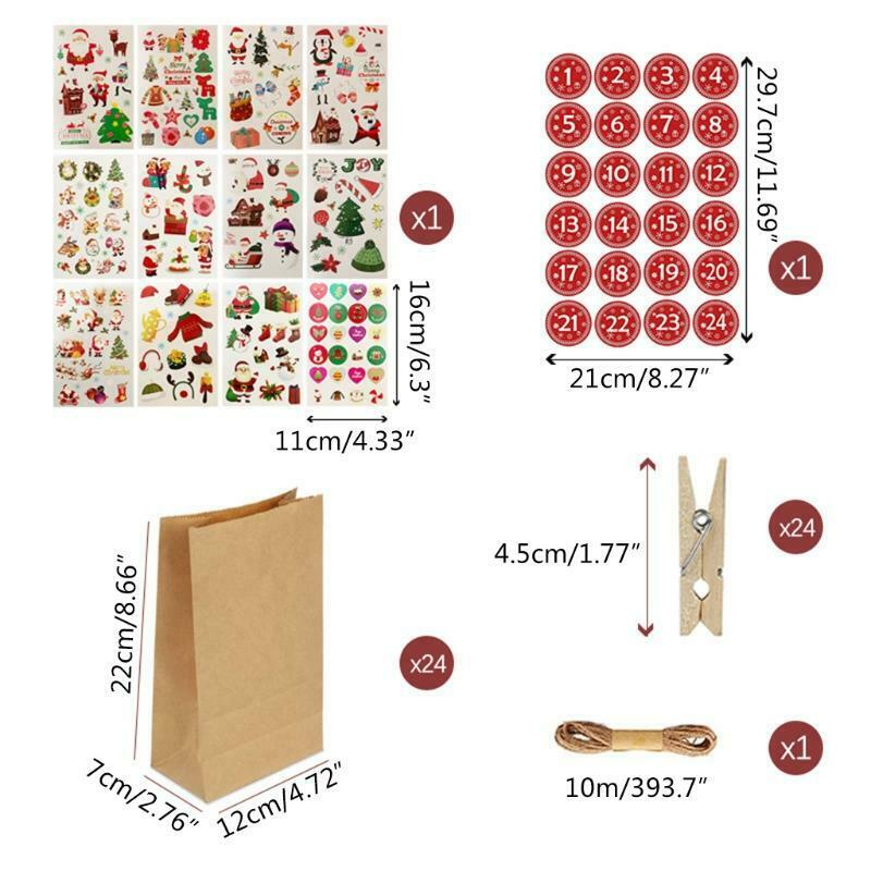 Christmas Advent Calendar Bags 24 Days Xmas Countdown Decorations DIY Gift Bag