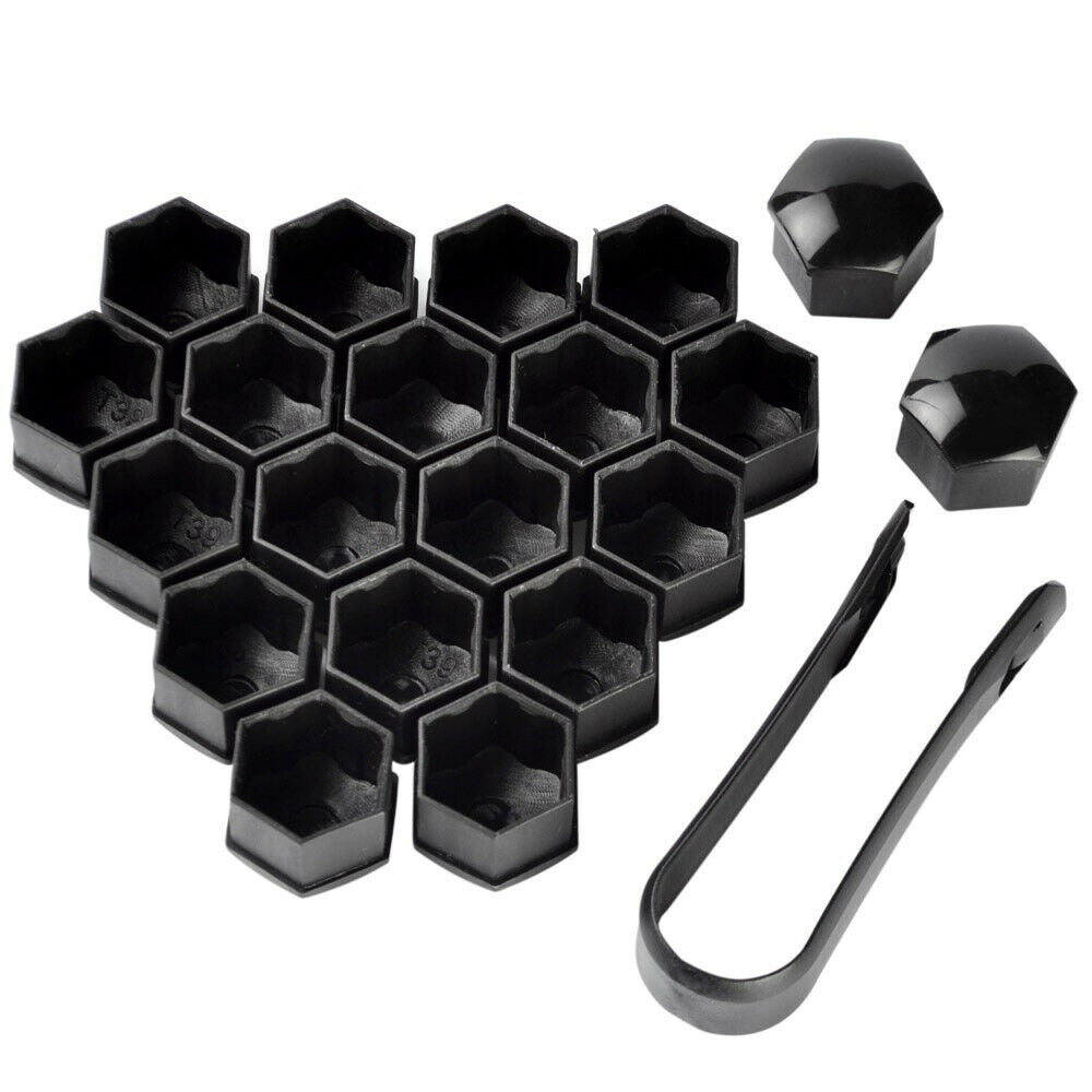 20 Car Wheel Nut Bolt Head 19mm Black Covers Caps Plastic Hexagonal Protectors