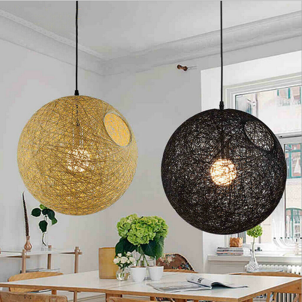 2 Pcs Modern Round Wicker Rattan Globe Ball Style Ceiling Pendant Light