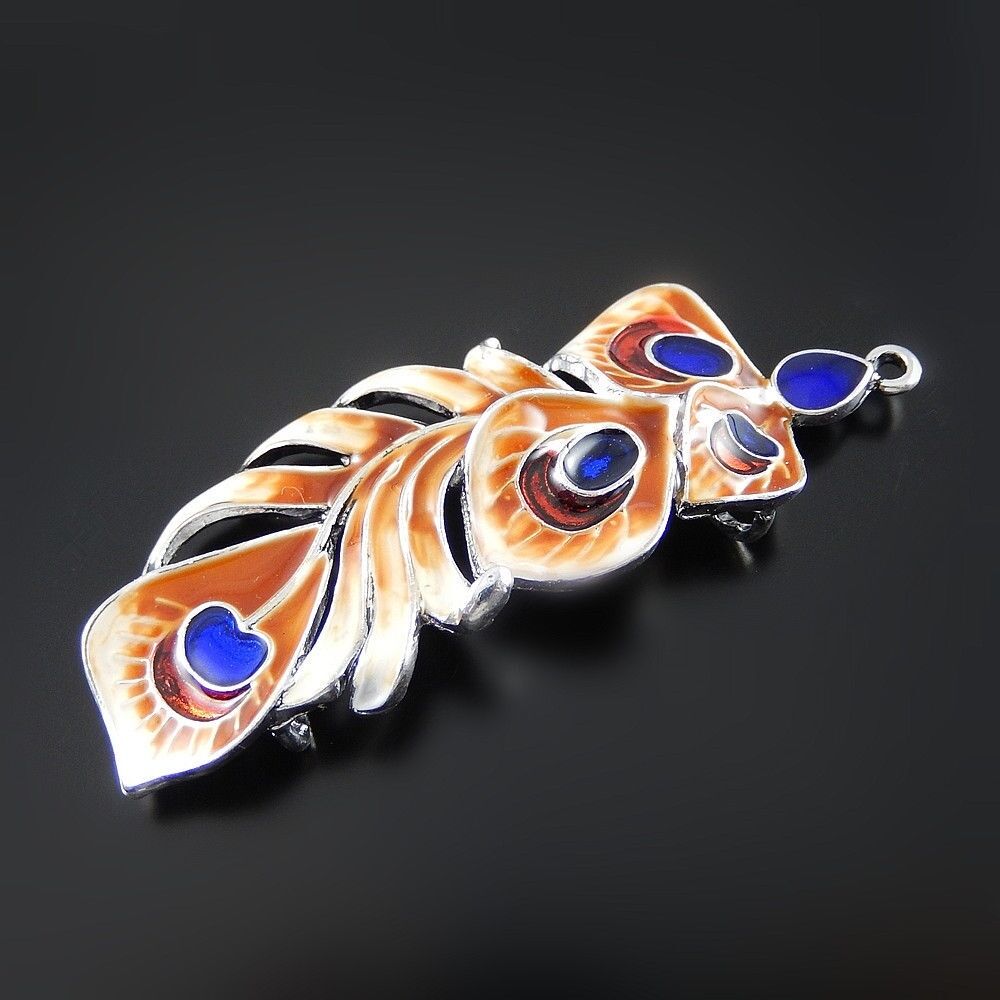 2 pcs Beautiful Enamel Zinc Alloy Bird Feather Charms Pendant Findings 59x22mm
