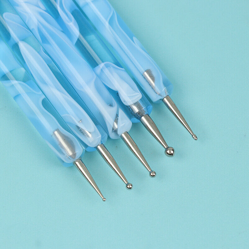 5Pcs/Pack 2 way Blue Dotting Marbleizing Painting Pens Nail Art Dot ToolsFCA