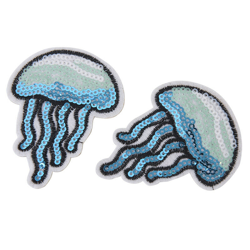 2Xsequin jellyfish embroidered ironon sew patch badge motif bag dress appl.l8