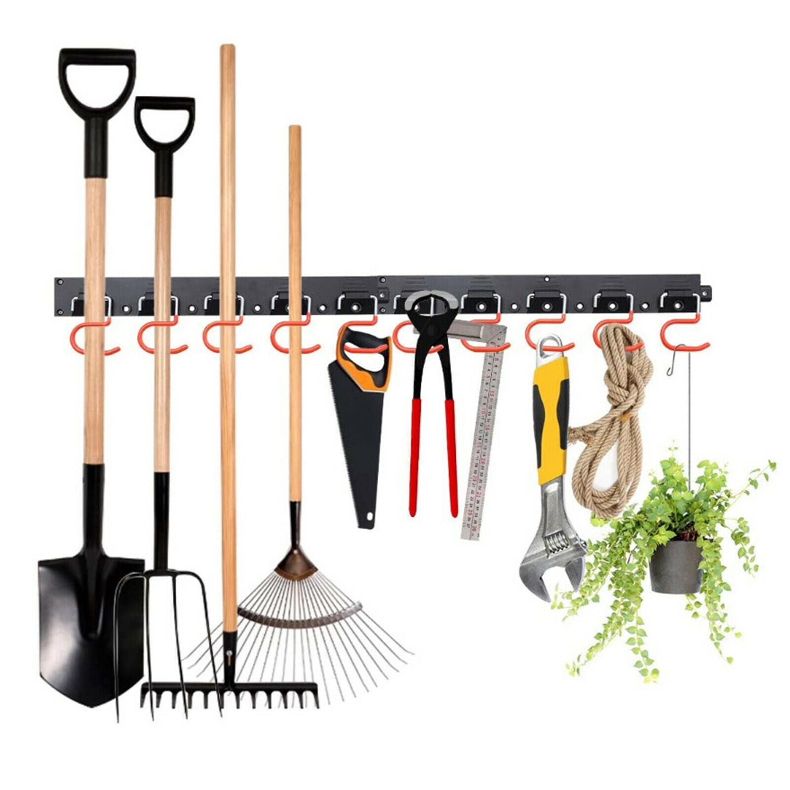 Metal Wall Shovel Storage Rack Broom Hanger Garden Tool Organiser with 5 Hooks