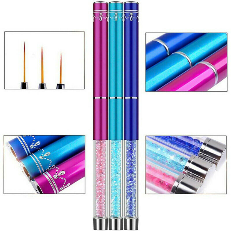 3Pcs Nail Art Liner Brush Pen Drawing Handle Salon Nylon Hair Brushes Tool