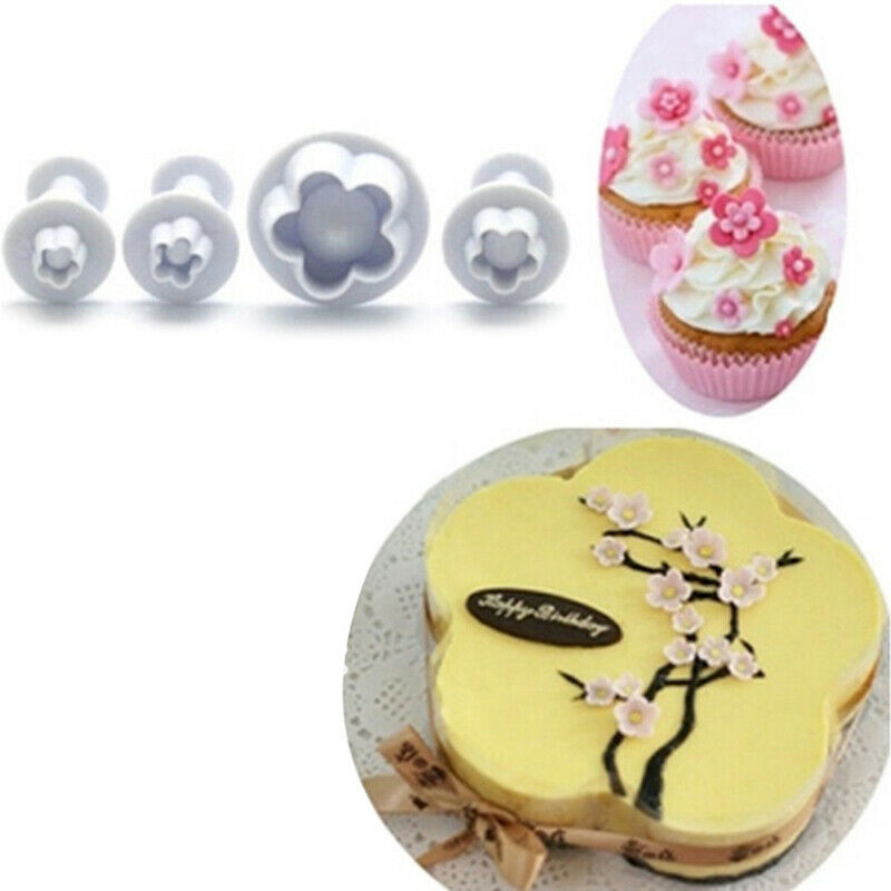 4Pcs Plum Flower Fondant Cake Cutter Plunger Cookie Mold Decorating Candy.l8