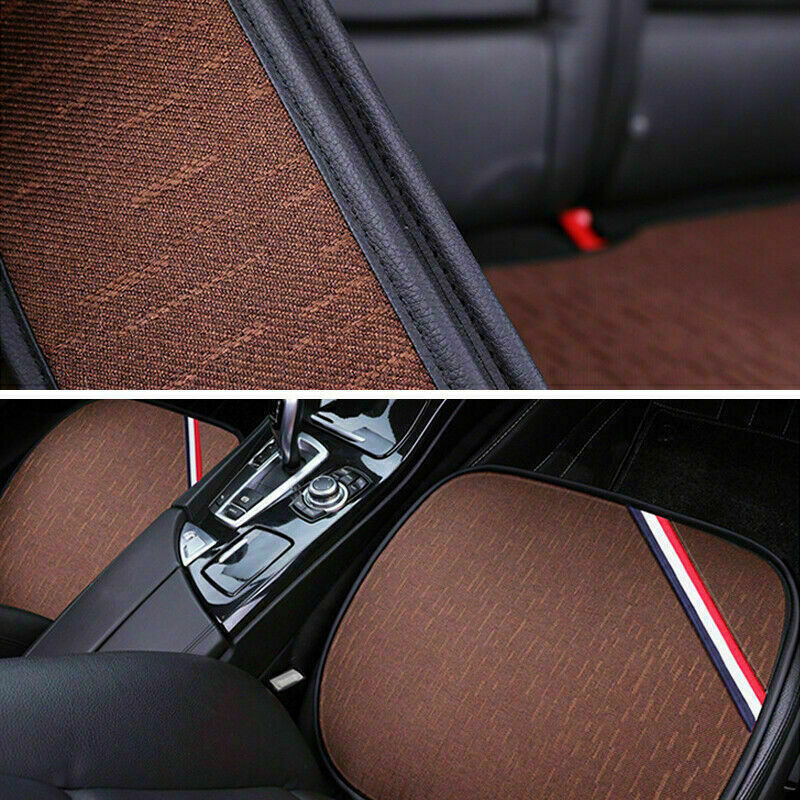 3PCS Full Set Cotton & Linen Car Interior Seat Cover Front Rear Seat Cushion Pad
