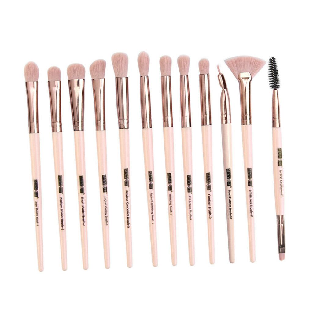 12Pcs Eye Makeup Brush Set for Eyeshadow Eyebrow Eyeliner Pink Rose Golden