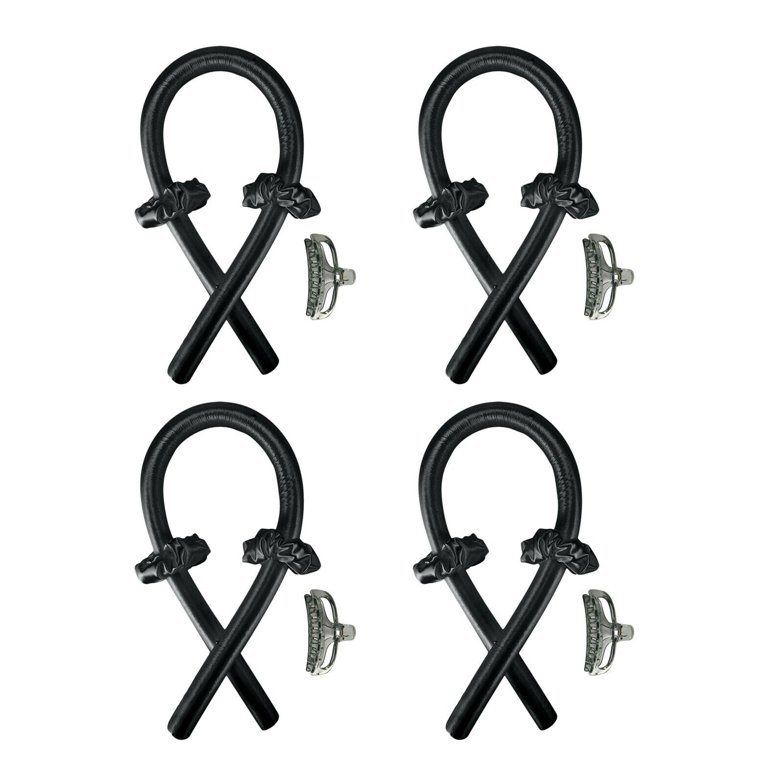 4x Styler Heatless Curling Rod Headband Wave Set Hair Curlers DIY Black