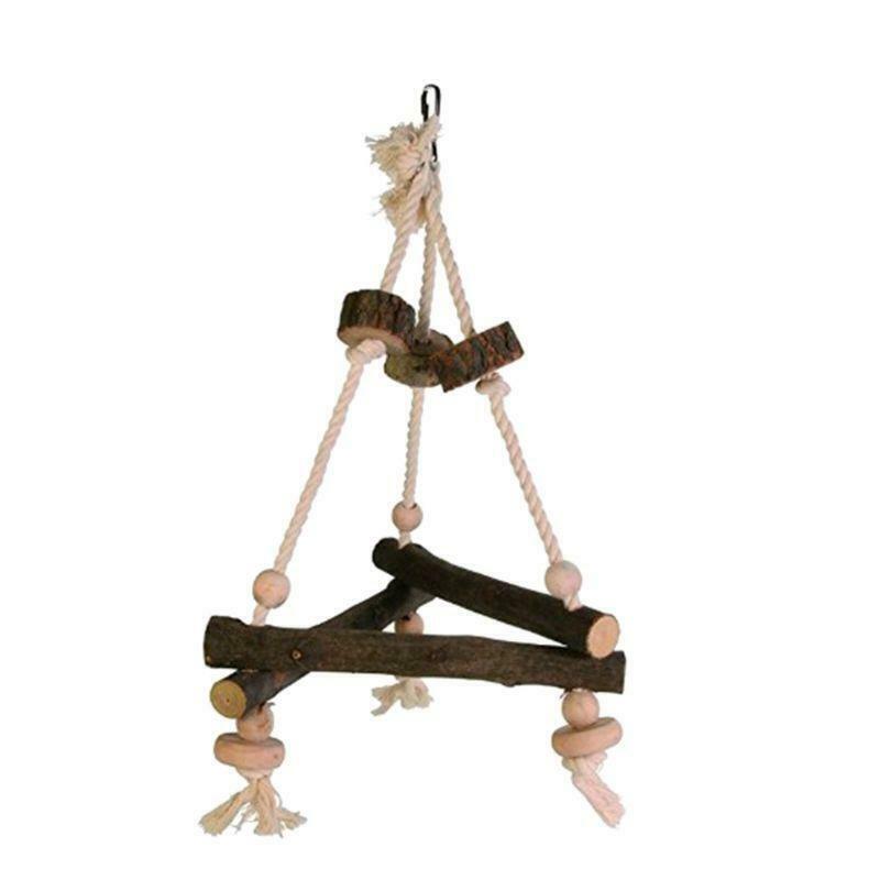 Natural Wooden Triangular Bird Swing Parakeet Bird Rope Stand Perch Chewing Toys