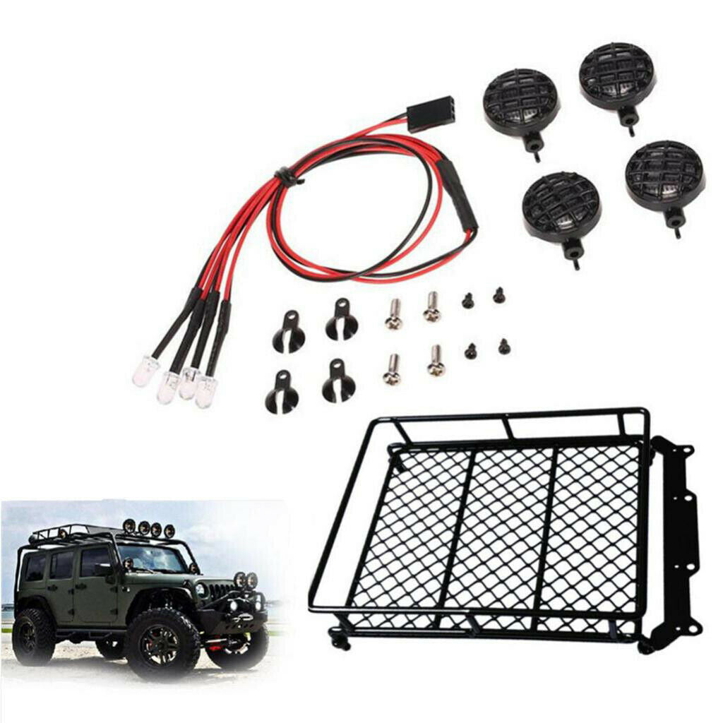 1/10 1/8 1/12 RC Car Metal Roof Rack Luggage Carrier W/ 4 LED Lights Accessories
