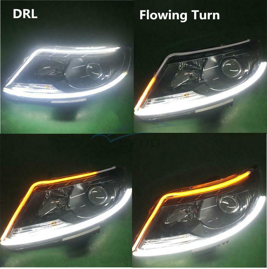 1 Pair 12V 45cm DRL Car Headlight Turning Light Flexible Soft LED Strip Light