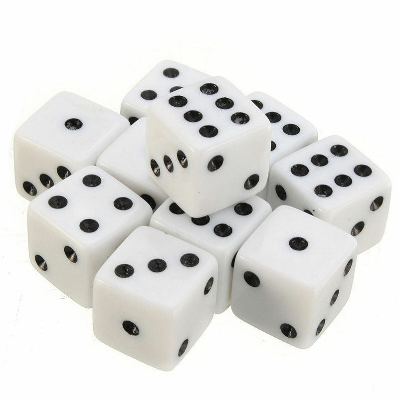 16mm 10Pcs Opaque Six Sided Spot Dice Games D6 RPG Playing Toys White