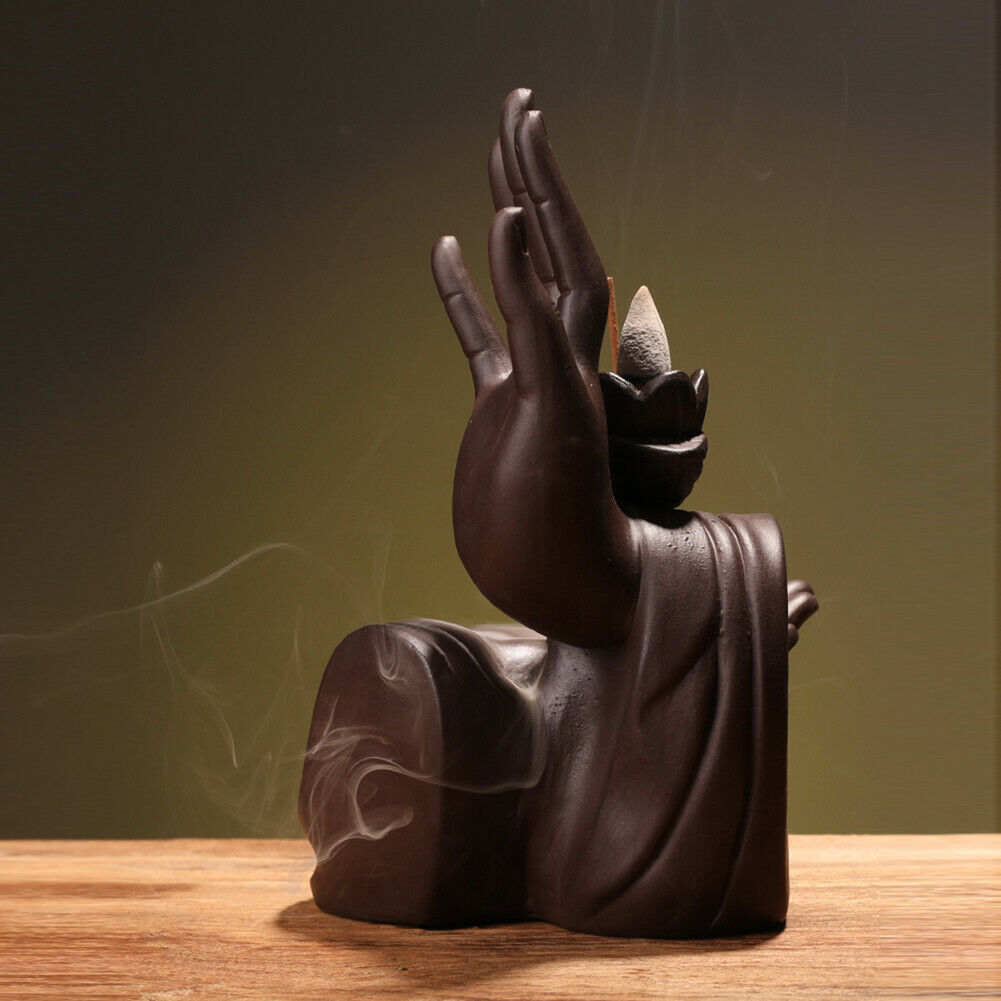 Ceramic Backflow Incense Burner Bergamot Hand Waterfall & 20 Cones Gift Decor @