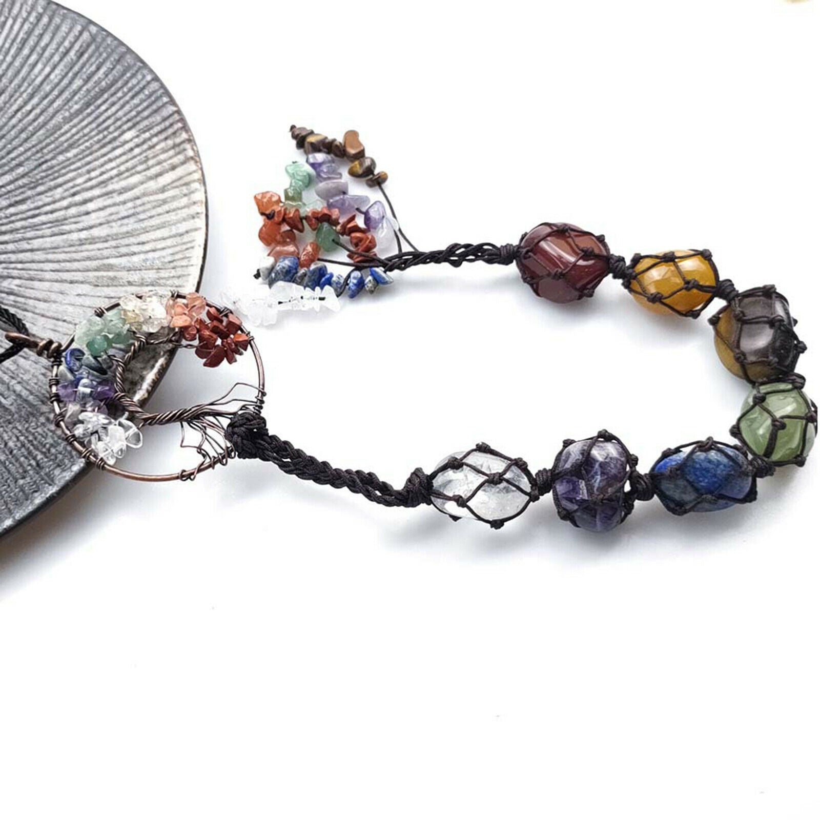 Handmade Crystal Tree of Life Hanging Ornament Wall Hanger Gemstones Tassel
