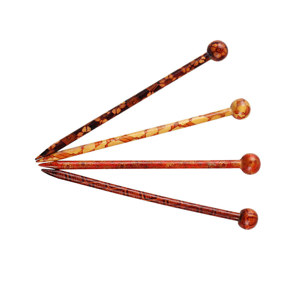 4x Traditional Print Wood Wooden Hair Pin Stick Chinese Style Hair Chopstick