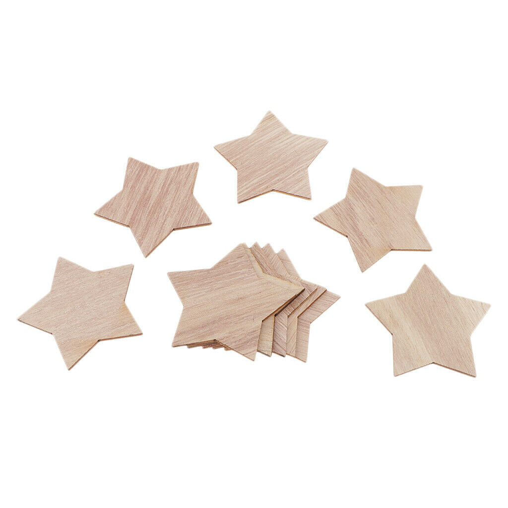 50x Natural Unpainted Wooden Pentagram Five Pointed Star Ornaments Crafts