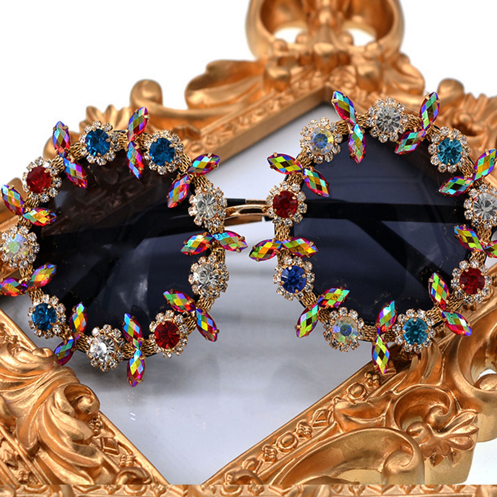 Luxury Round Oversized Rhinestone Sunglasses Handmade Women Fashion Shades