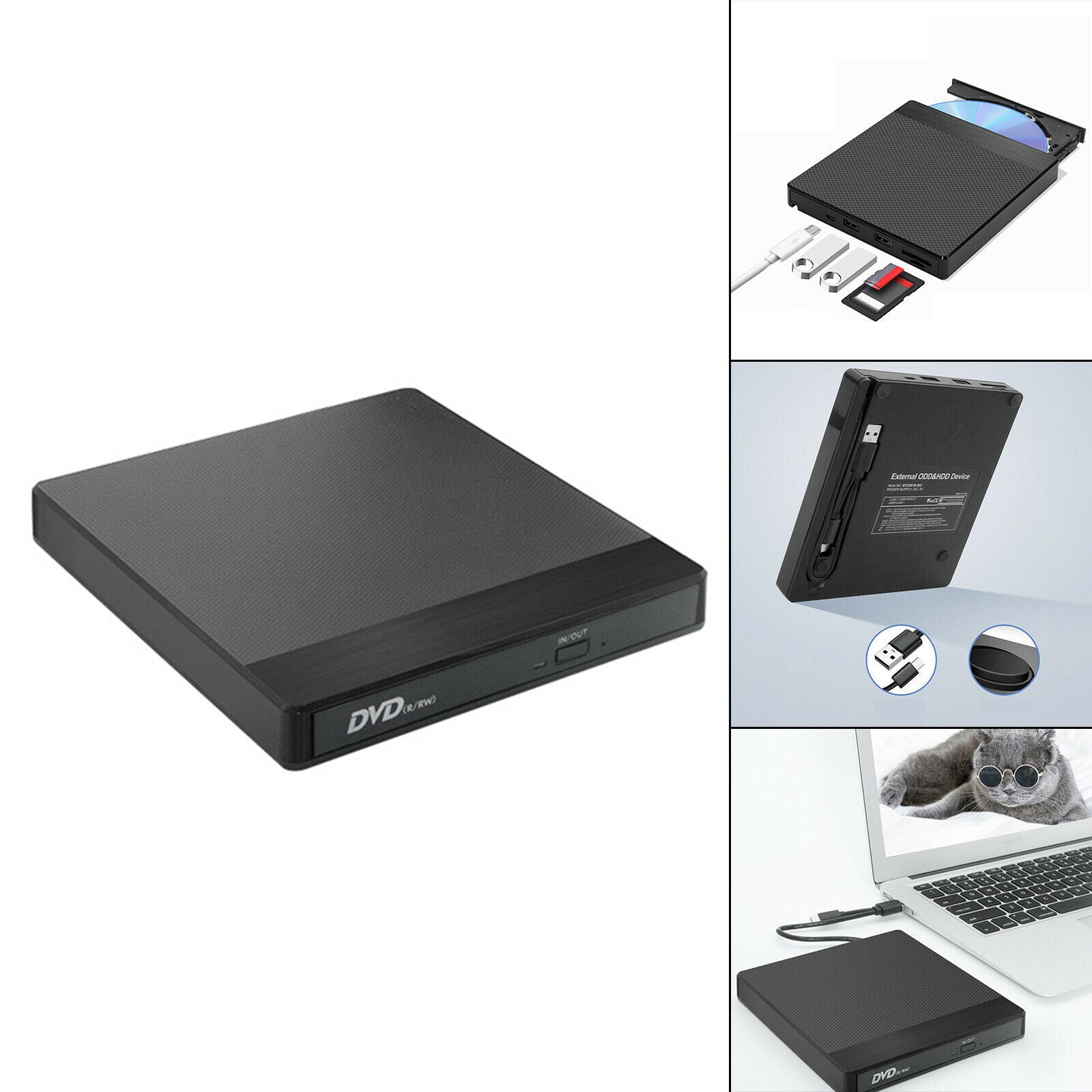 Portable USB Type-C External DVD Burner High-Speed DVD-RW for Desktop PC