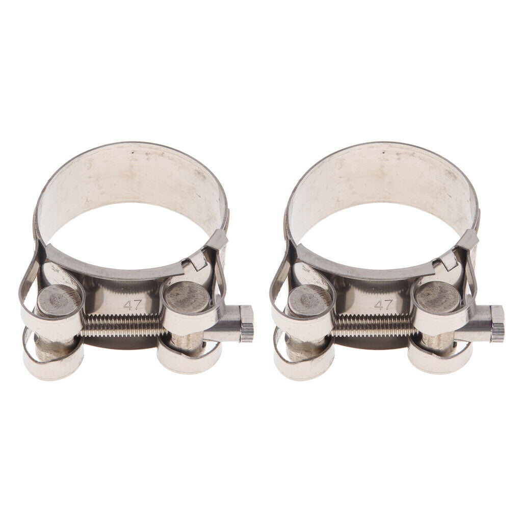 2pc Stainless Steel Motorcycle Exhaust Silencer Link Pipe Hose Clamp 44-47mm