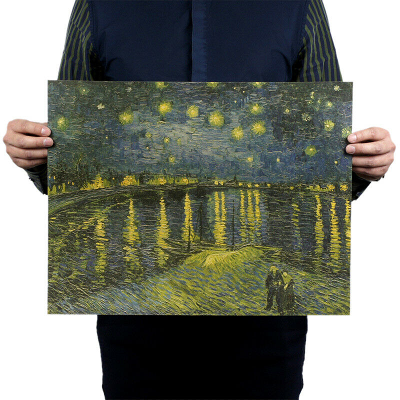 Starry Night on the Rhone River bar retro poster decor painting wall stic.l8
