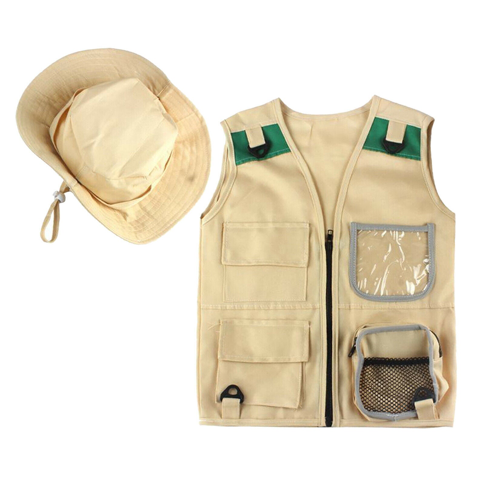 Durable Kids Cargo Vest and Hat with 4 Pockets Backyard Safari Costume for