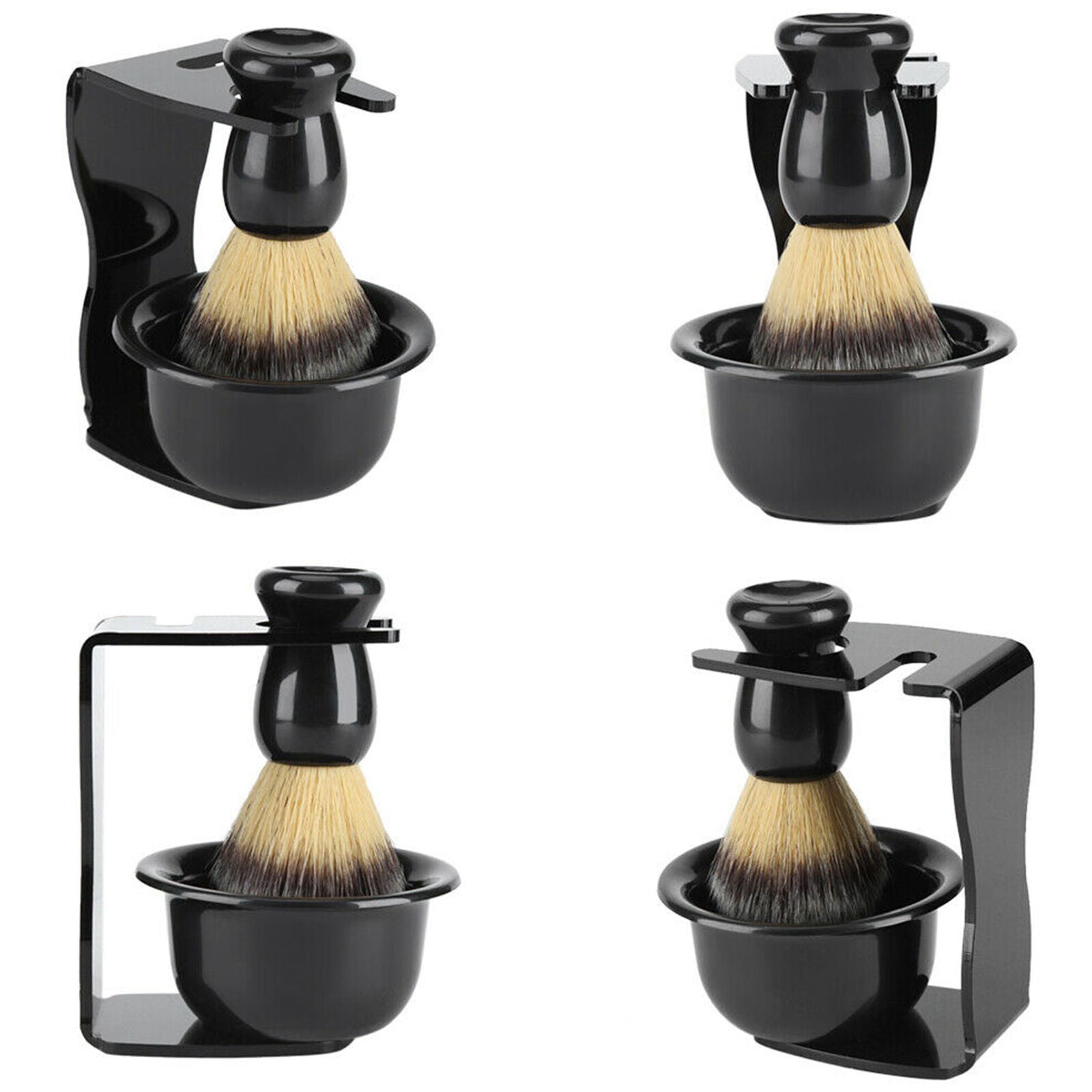 3 in 1 Home Salon Shaving Set Stand Holder & Shaving Brush & Bowl Cup Men