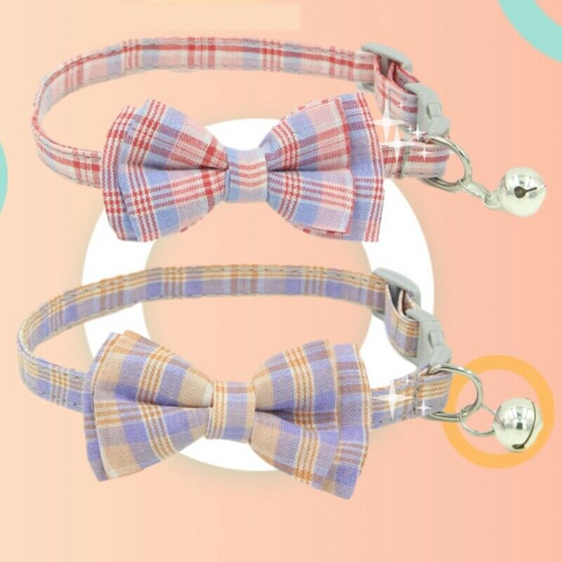 1X(Pet Dog Supplies Cute Buckle with Bell Pets Dog Collar with Lattice Bowk fo2)