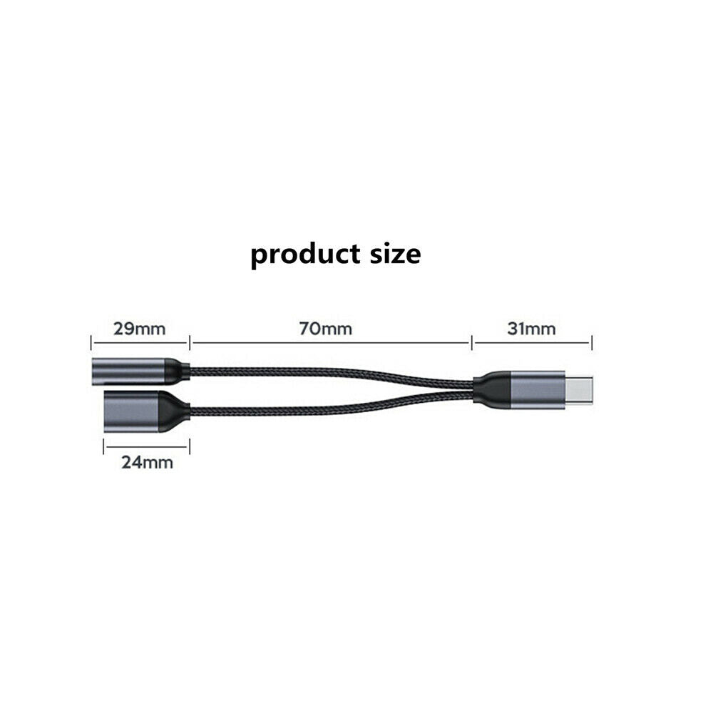 Nylon Braided 2 in 1 USB C Type C to 3.5mm Headphone Audio Charge Adapter Cable