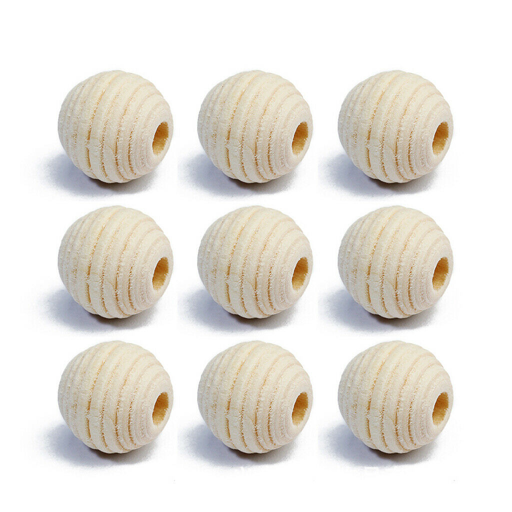 50pcs Striped Engraved Unfinished Wood Round Wooden Beads for Crafts 12mm