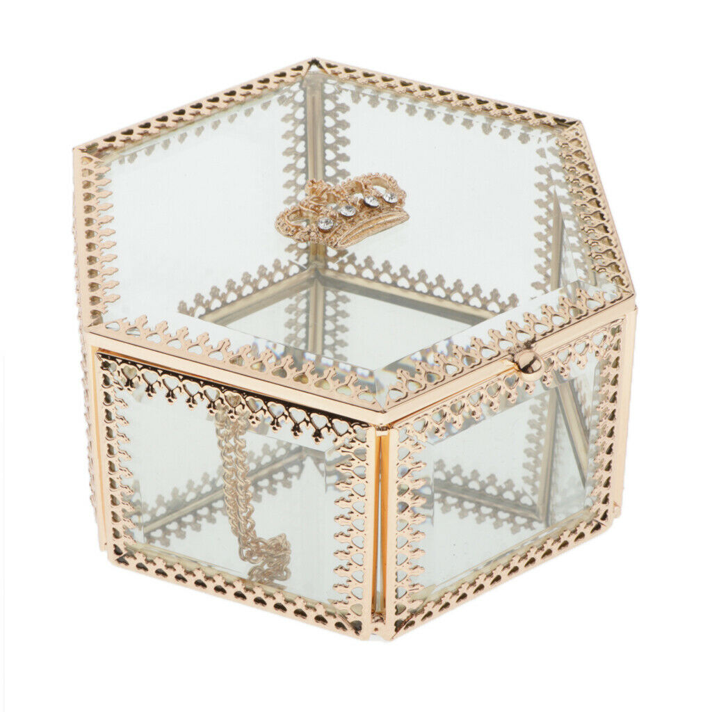 Crown Glass Jewelry Make-up Organizer Box Geometric Terrarium Plants Holder