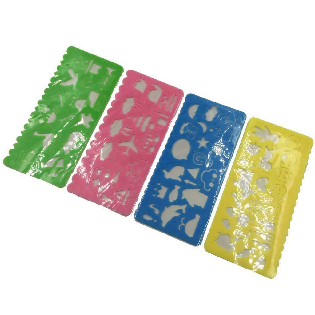 4Colors Cartoon Kids Drawing Template Ruler Painting Stationery Mixed Shapes