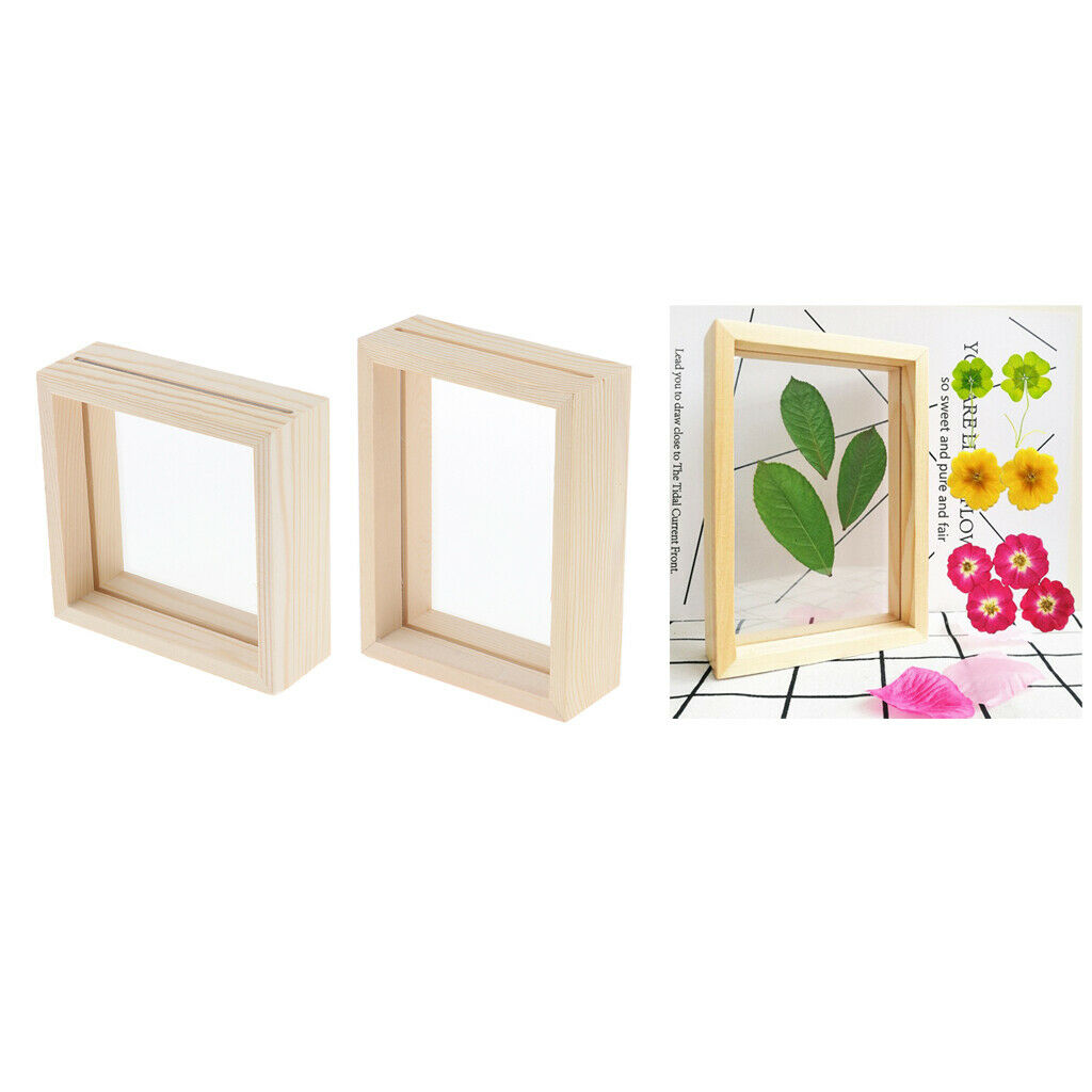 2 Pack Wooden Floating Picture Frames Specimen Frame for Double Sided Glass