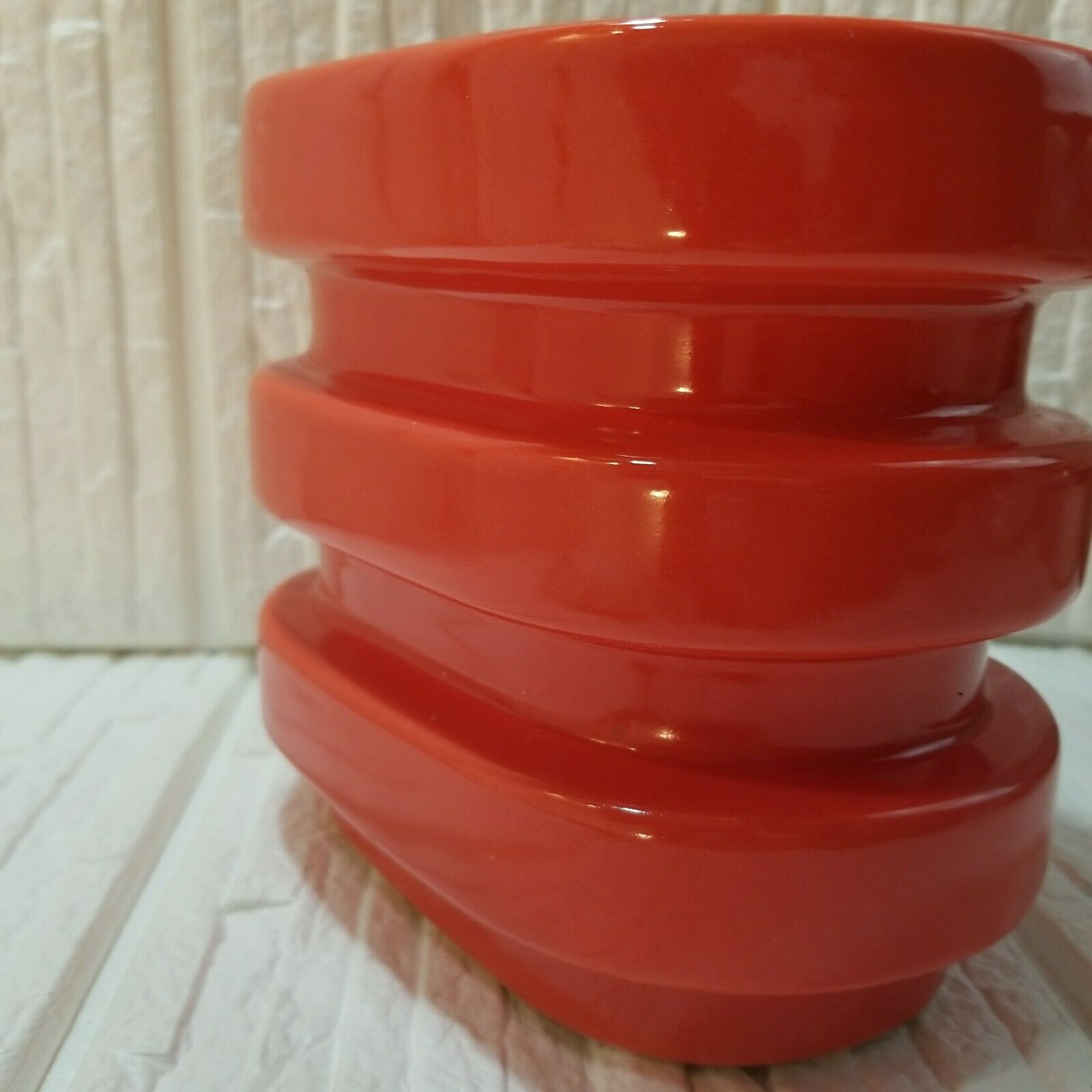 West Elm MoMA Horizontal Ribbed Stripe Oval Ceramic Vase Vibrant Orange 6 x 5 x7