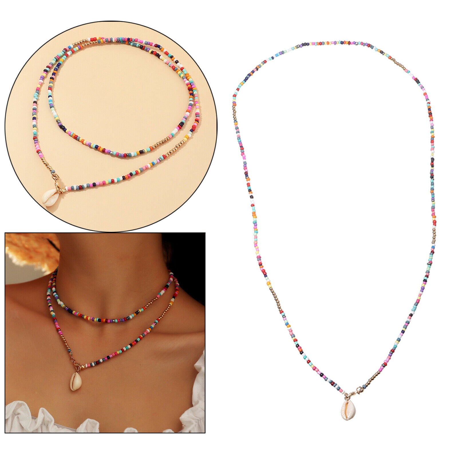 Ladies Alloy Charm Beads Colorful Shell Necklace Summer Handmade Chain