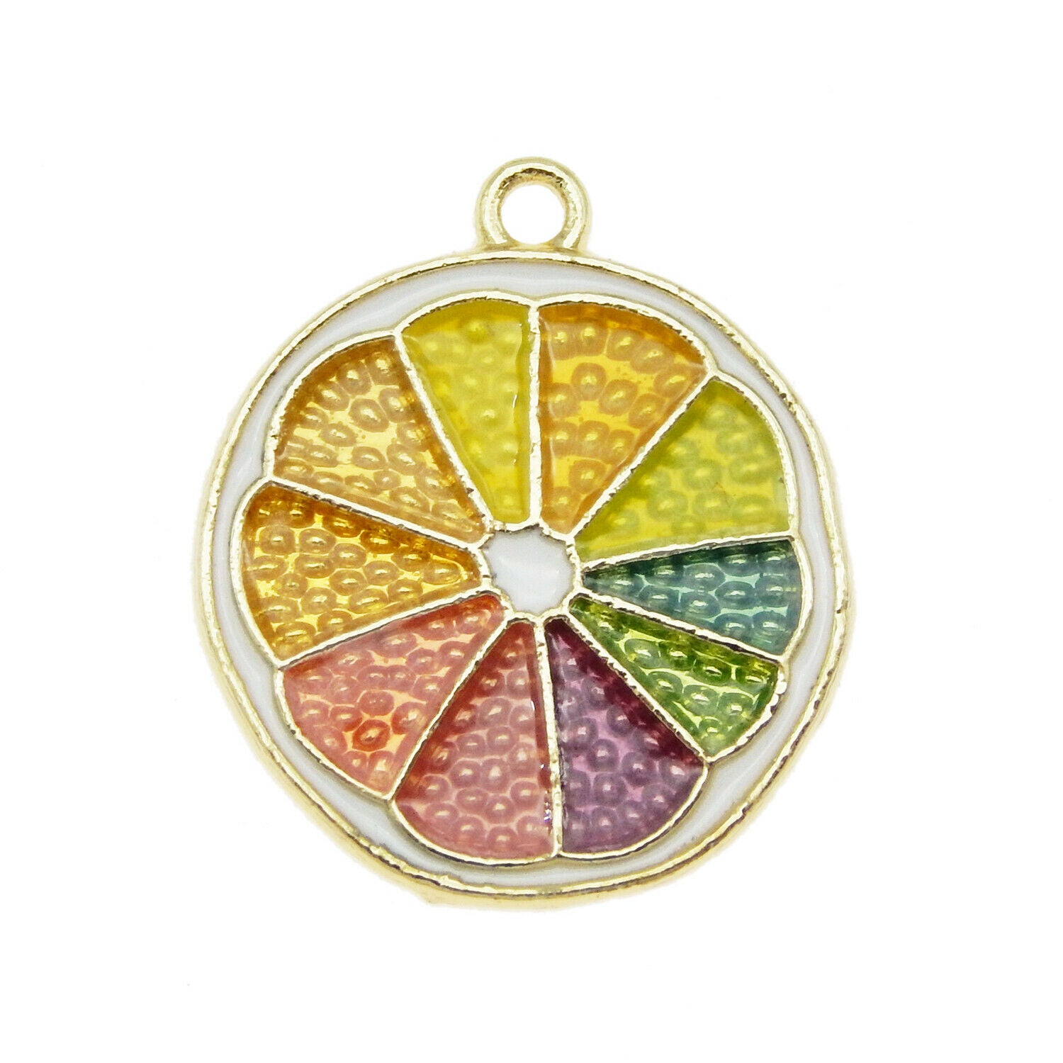 8PCS 23x20mm Enamel Rainbow Lemon Slice Pendant Charms for Bracelet Necklace