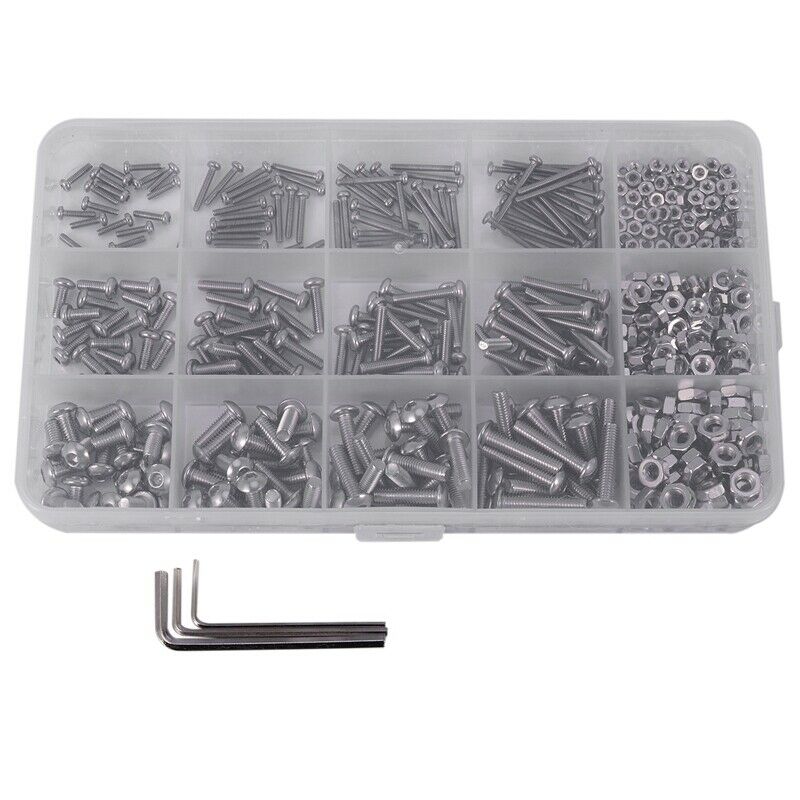 480Pcs Button Head 12 Sizes Screw And Nuts Kit,M2 M3 M4 Steel Assorted Hex SocF7
