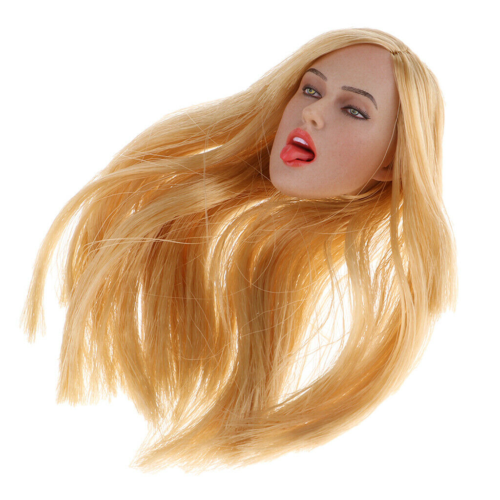 1/6 Female Carved Head Sculpture Blond Hair for 12inch Kumik CY CG Girl Body