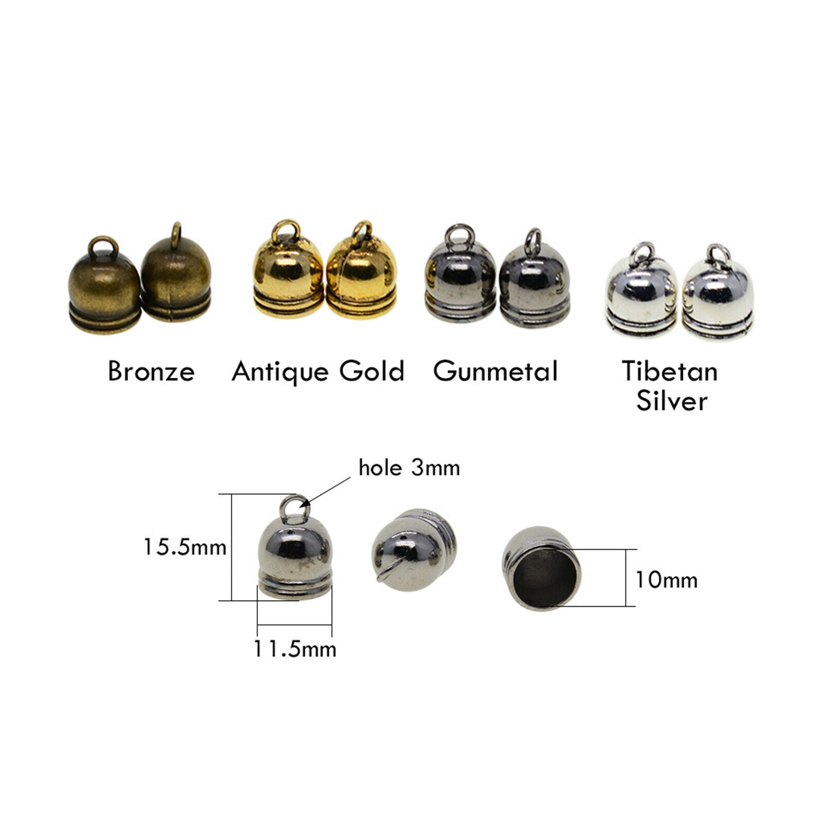 100x Cord End Caps Leather Jewelry Making Clasps Tassel DIY Fasteners Parts