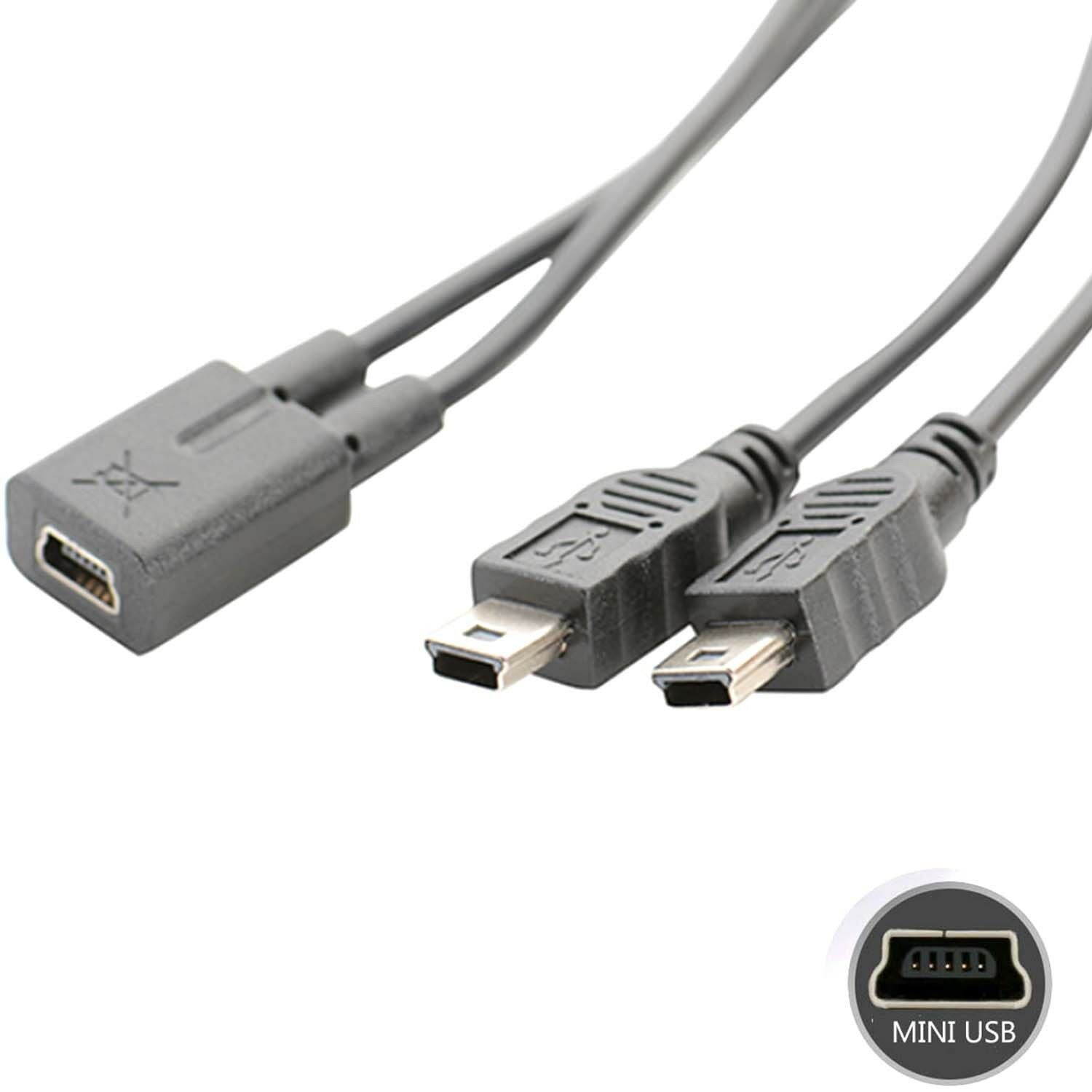 Mini USB Female To Dual 2x Male Splitter Y Extension Charger Adapter Cable mg
