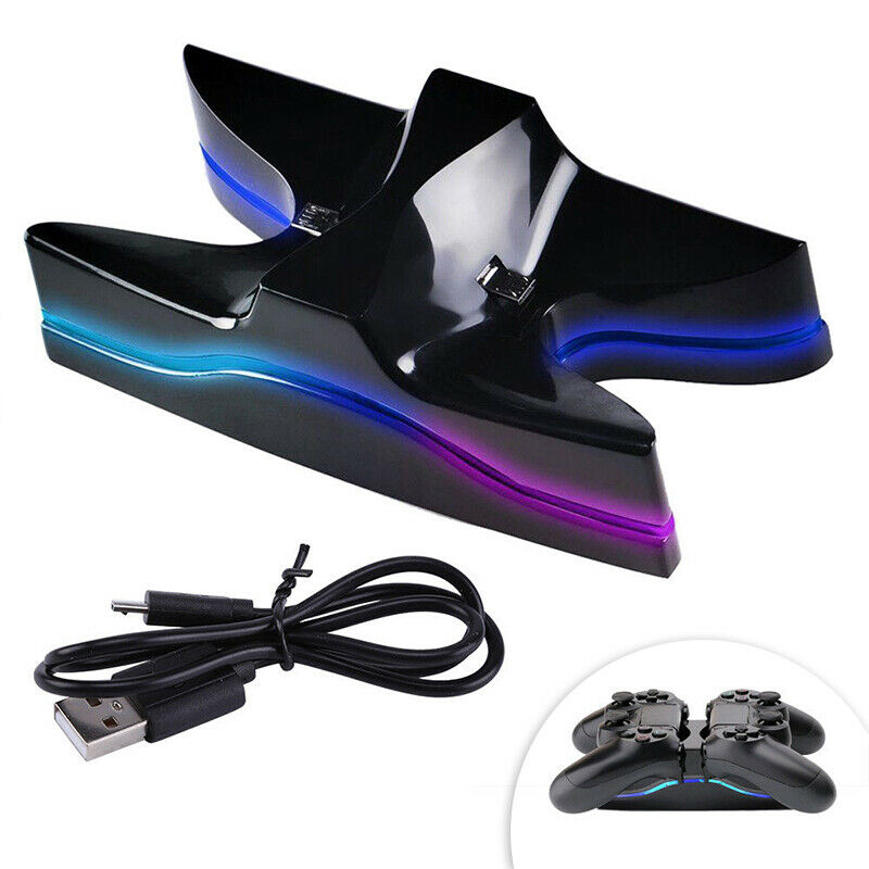 For PS4 Dual Controller LED USB Charging Fast Charger Dock Station Stand