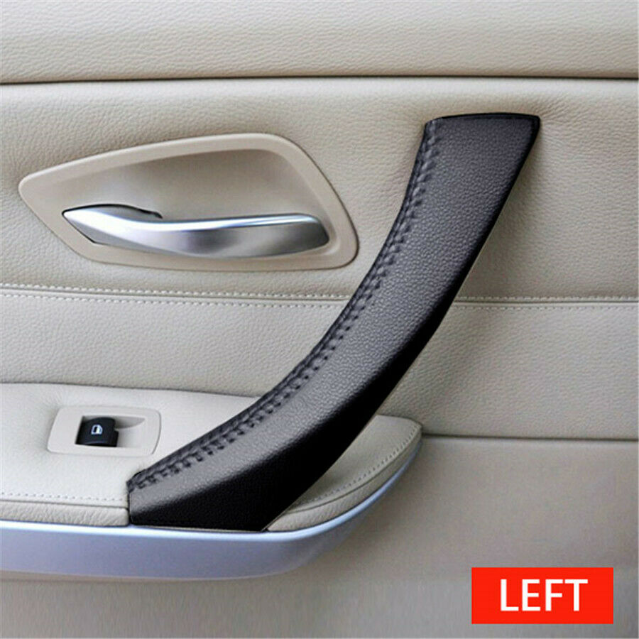 Hand Sewing Left Inner Door Handle Black Leather Cover For BMW E90 E91 E93 05-12