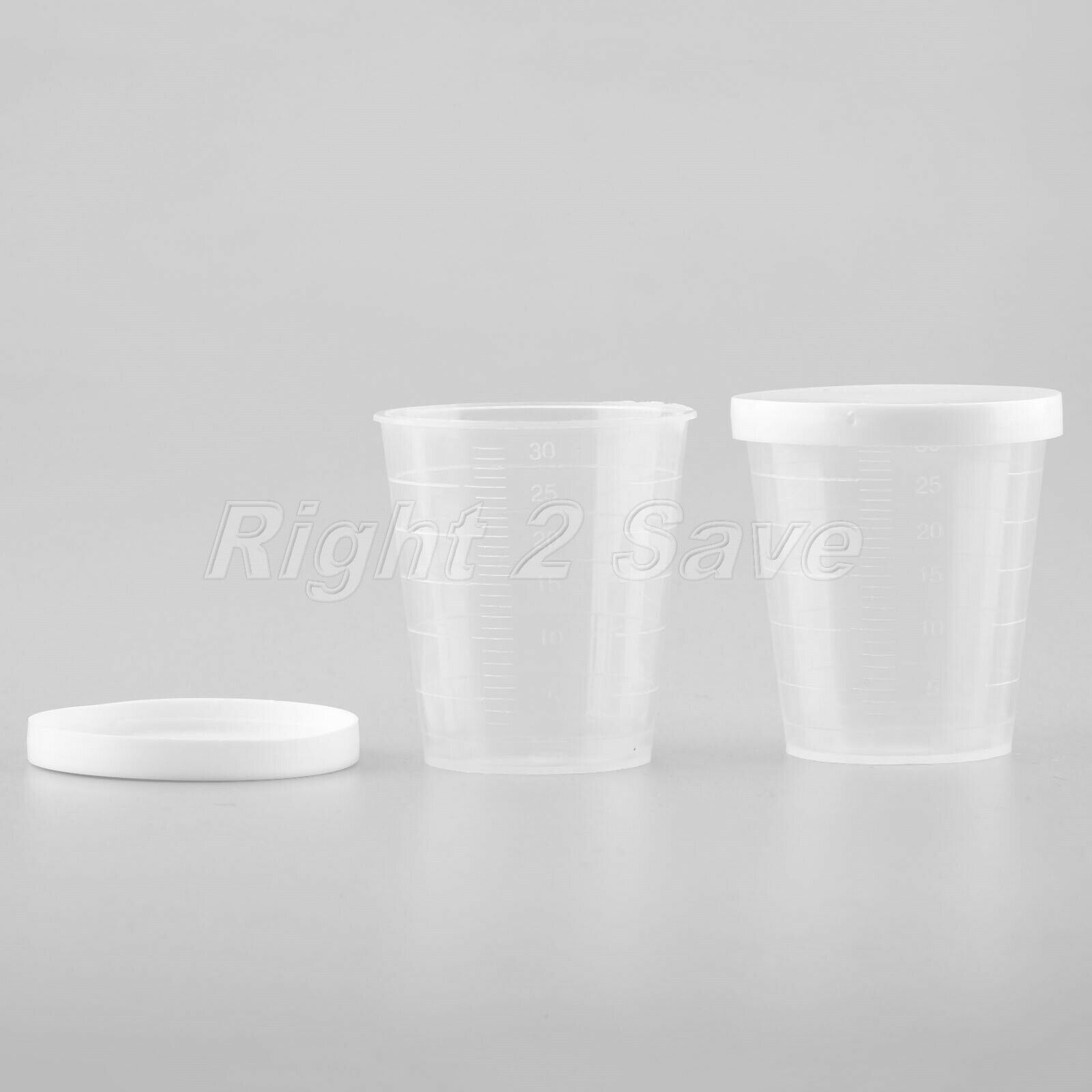 10Pcs 30ml Medicine Measuring Measure Cups With White Lids Cap Clear Container
