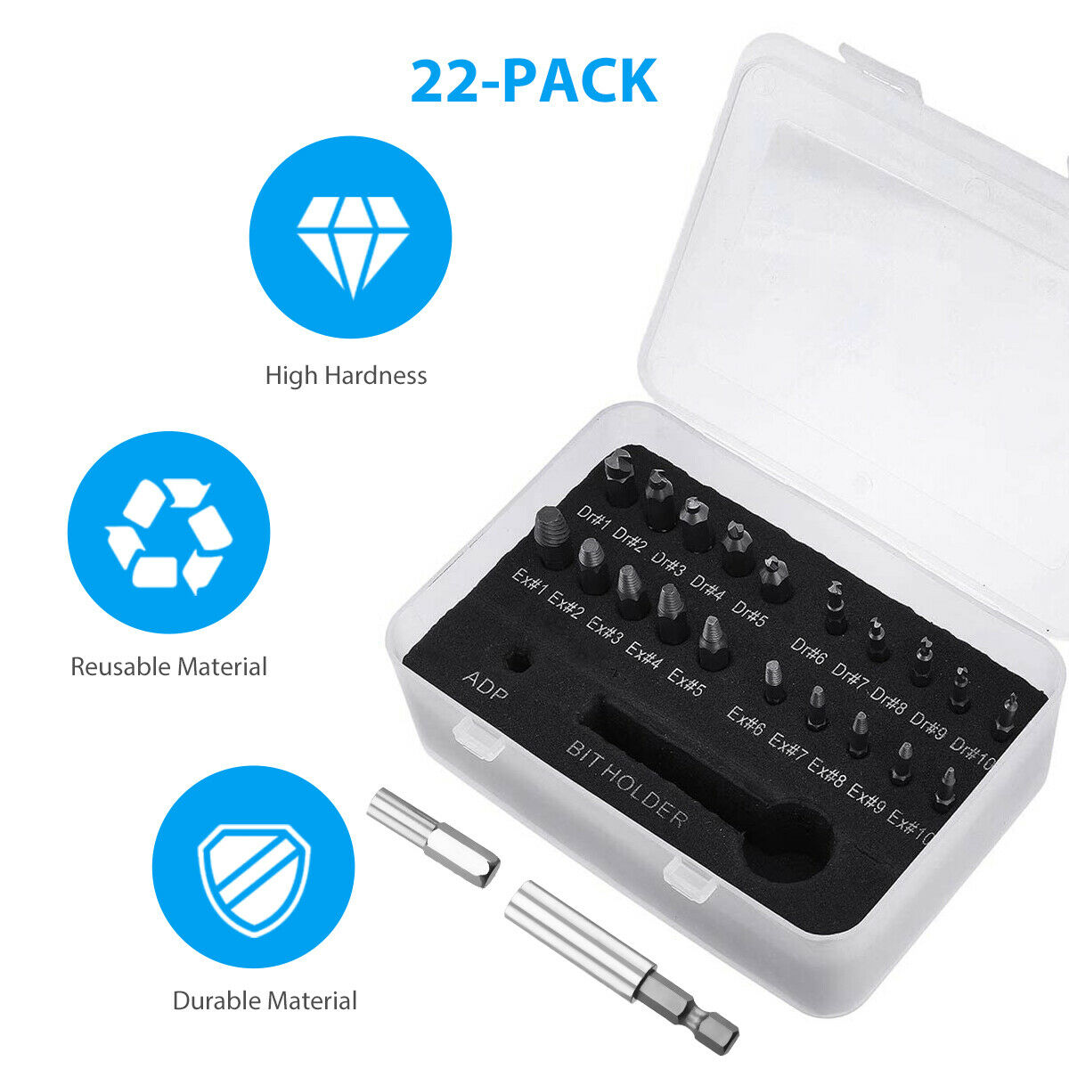 Broken Bolts, Damaged Screw Remover Tools, Peel Off Drill Bit Kit 22 Pieces