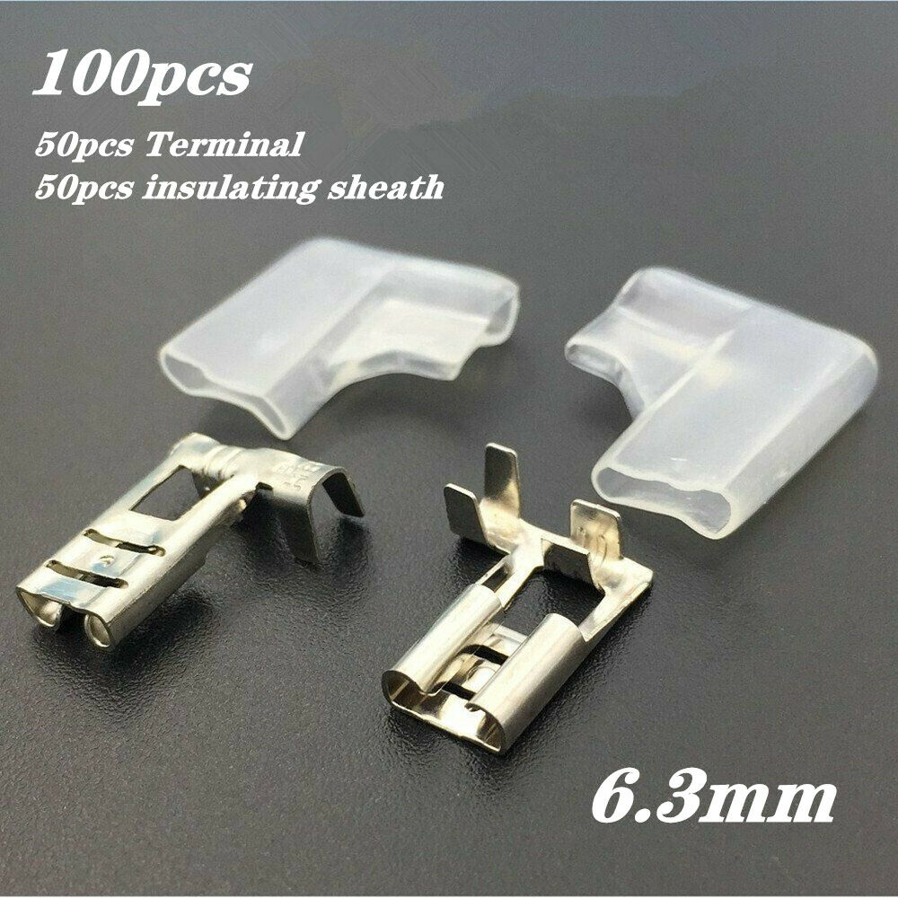 50 Sets 6.3mm Width Female Flag Crimp Spade Terminal Connector+ Case