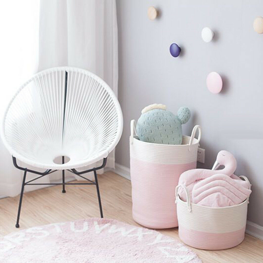 Cotton Rope Storage Basket Baby Laundry Basket Woven Box with Handle Gray L