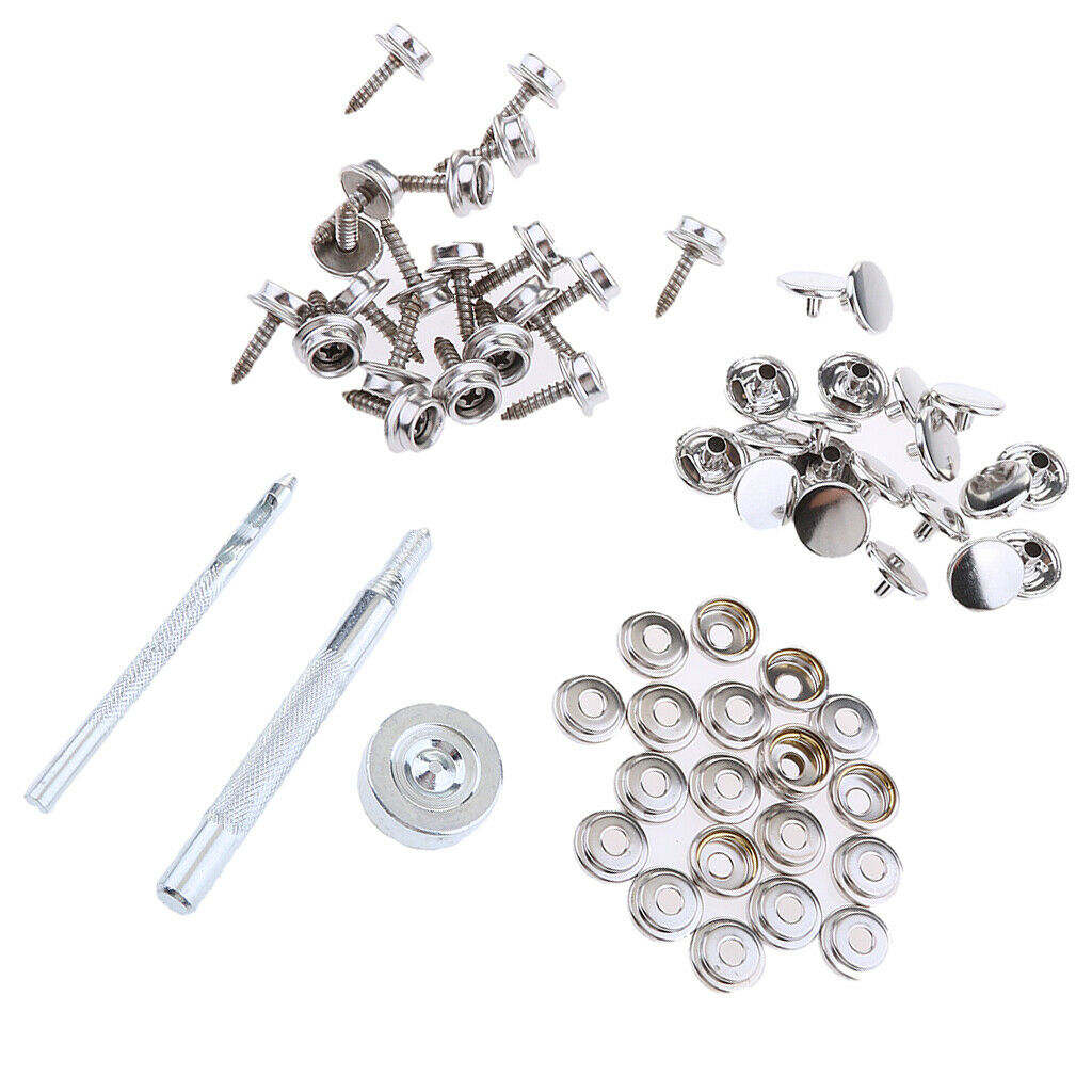 63Pcs Boat Marine Canvas Snap Fastener Button Cover Socket & Screw 15mm