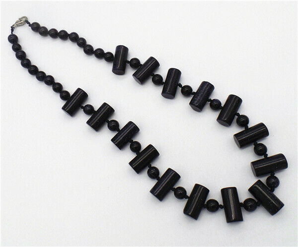 1 Strand 20x10mm/8mm Women Blue Sand Stone Cylinder Beads Necklace HH7309