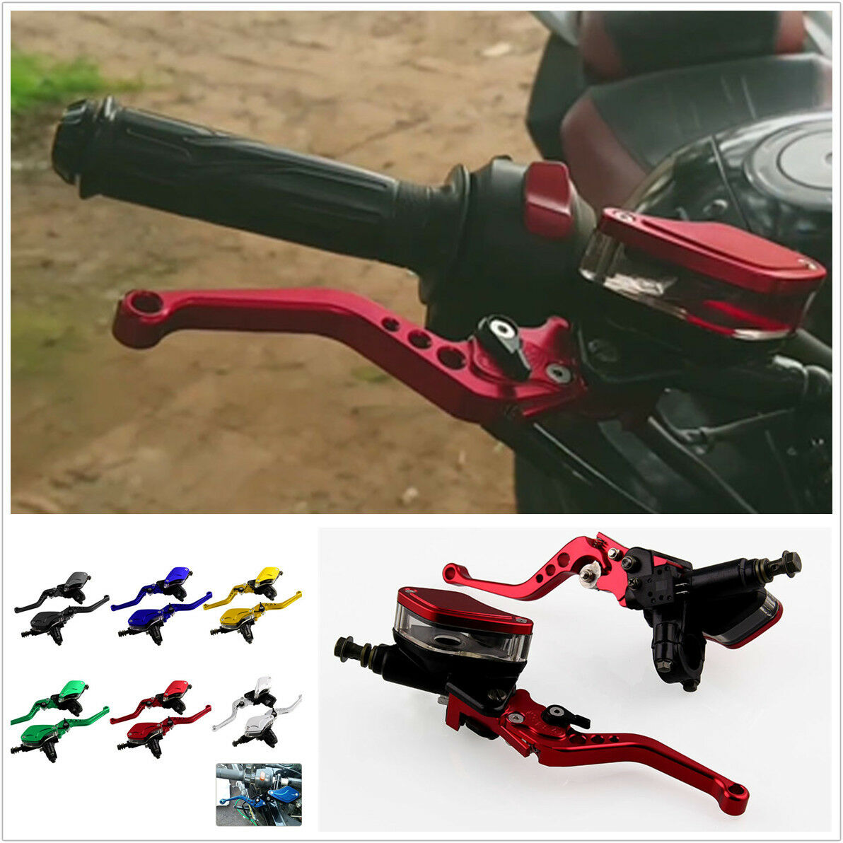 1 Pair Red CNC Motorcycle Hydraulic Brake Clutch Master Cylinder Reservoir Lever