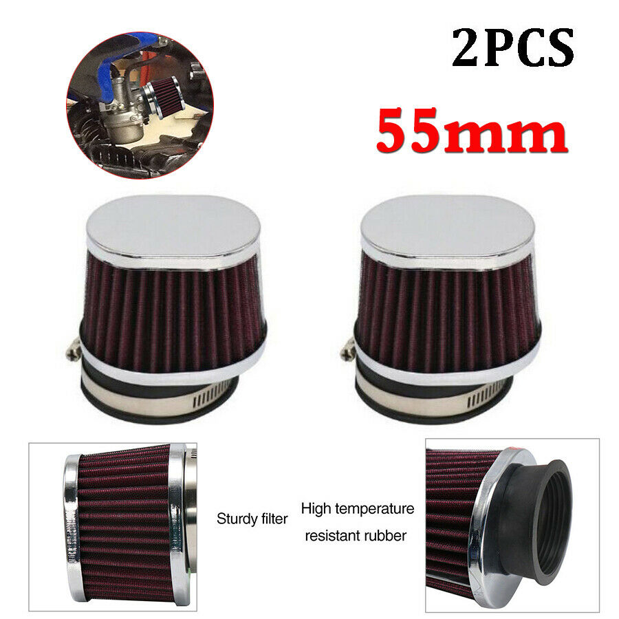 2pcs 55mm Red Motorcycle Scooter Air Filter High Flow Air Pods Cleaner Universal